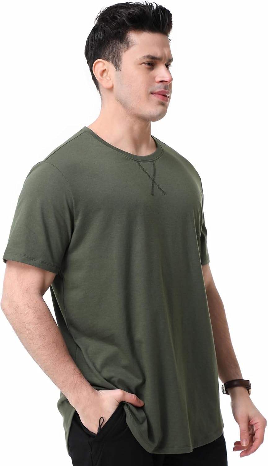 Mens T Shirts Casual Hipster Hip Hop Longline Crewneck Tee Shirts - Image 7