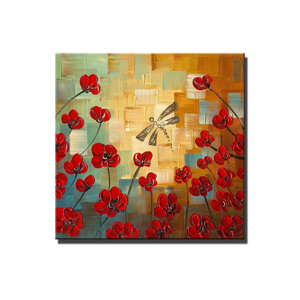 Peinture à l'huile floral rouge 40x40 art moderne pour salon