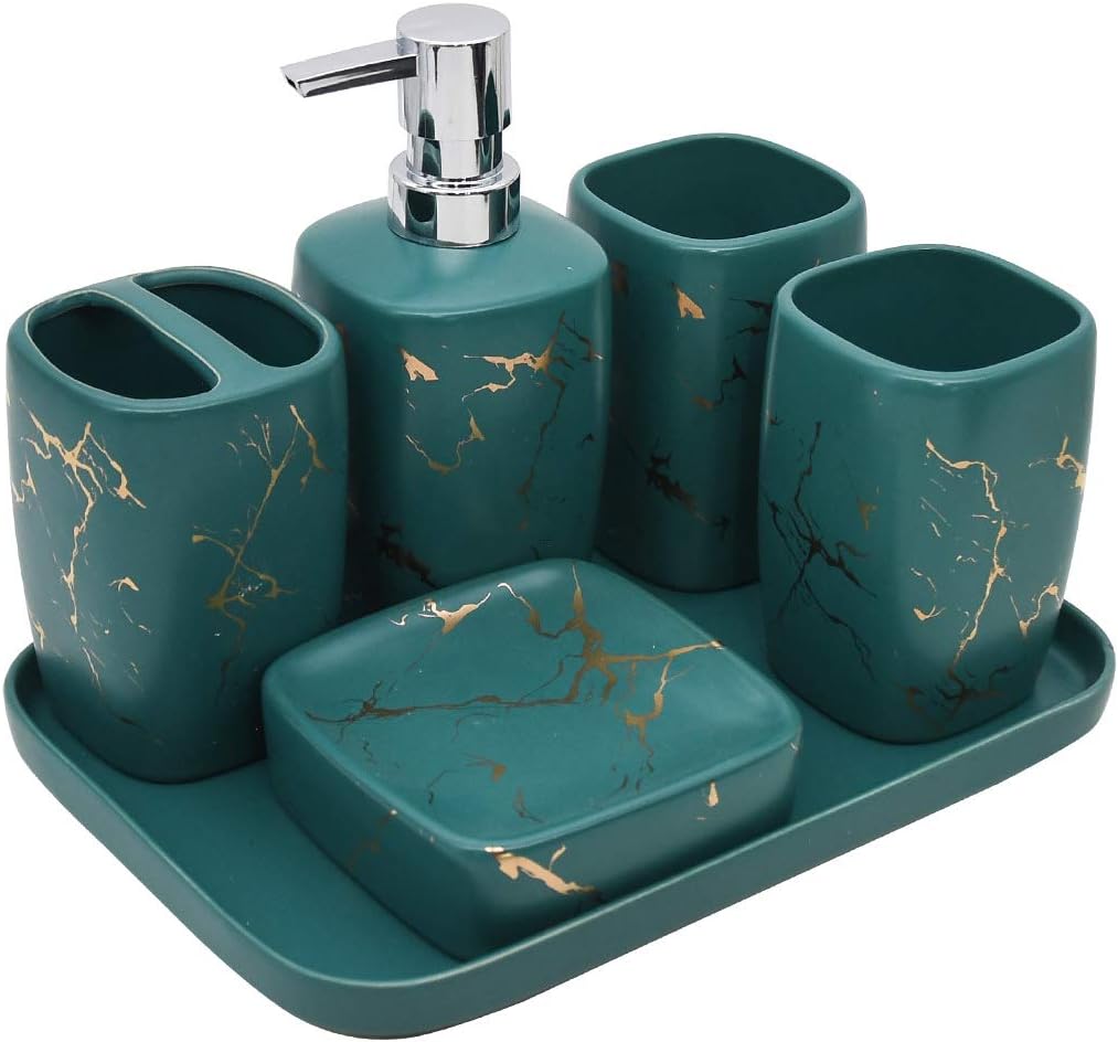 ABHOME Ceramic Marble Bathroom Accessories Set Complete 6