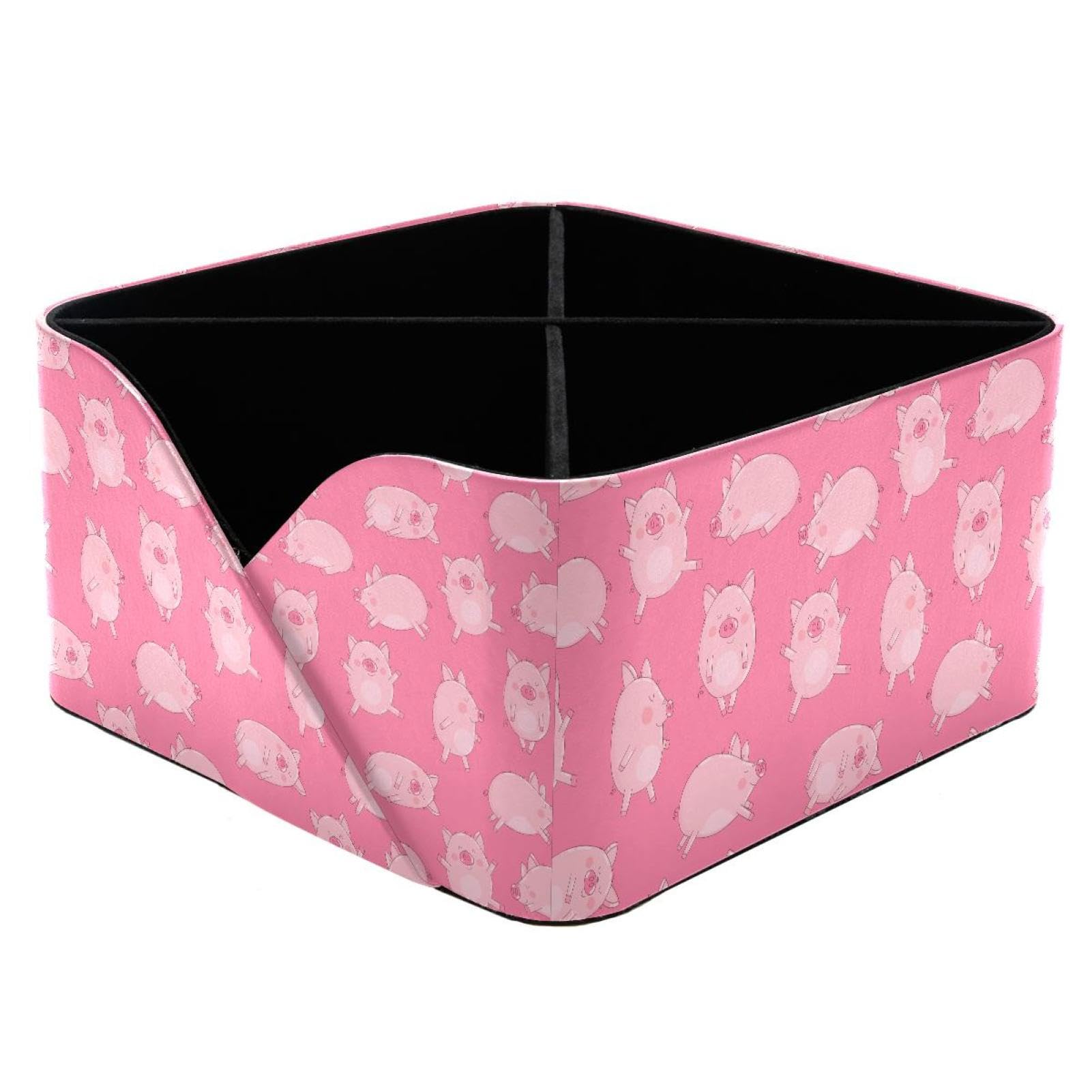 KengjuTesu Cute Pink Pigs Desktop Organizer Pen Holder, Rectangular Pencil Cup for Office, Study and Makeup Stations