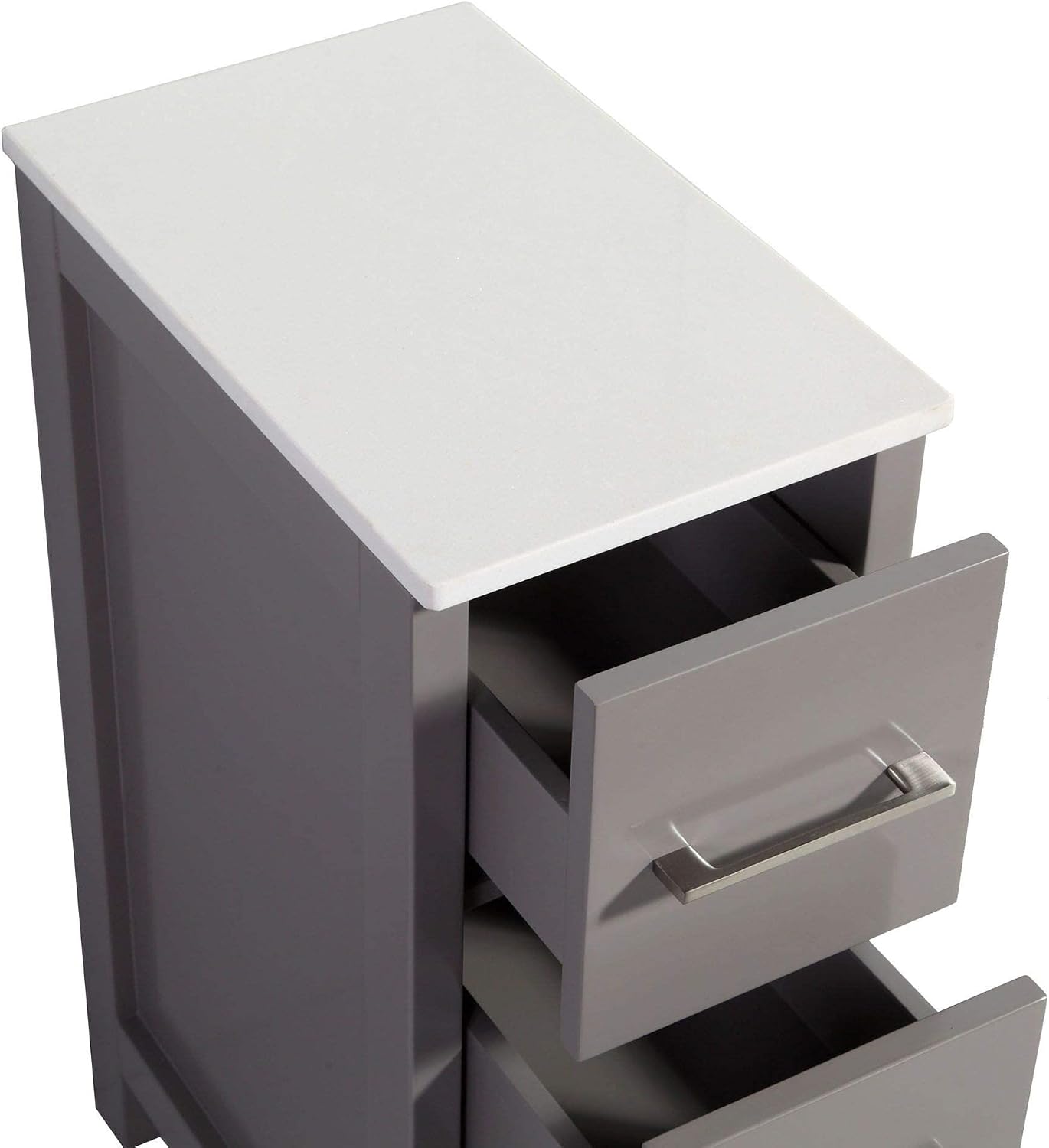 Vanity Art 12 Inch Bathroom Cabinet 3 Dove-Tailed Drawers with Ceramic Top Side Storage Organizer Freestanding Single Vanity Small Nightstand Easy Assemble Bedroom/Bathroom/Entryway (Gray) VA3012-G