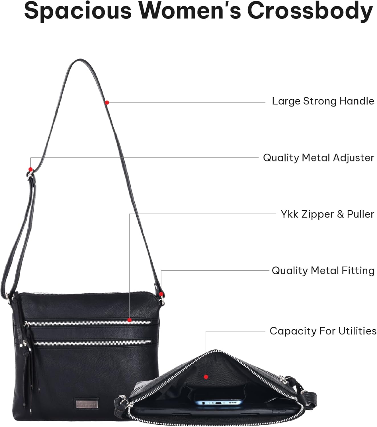 VALENCHI Real Genuine Leather Women's Crossbody Purse/Bag With Adjustable Strap - Image 3