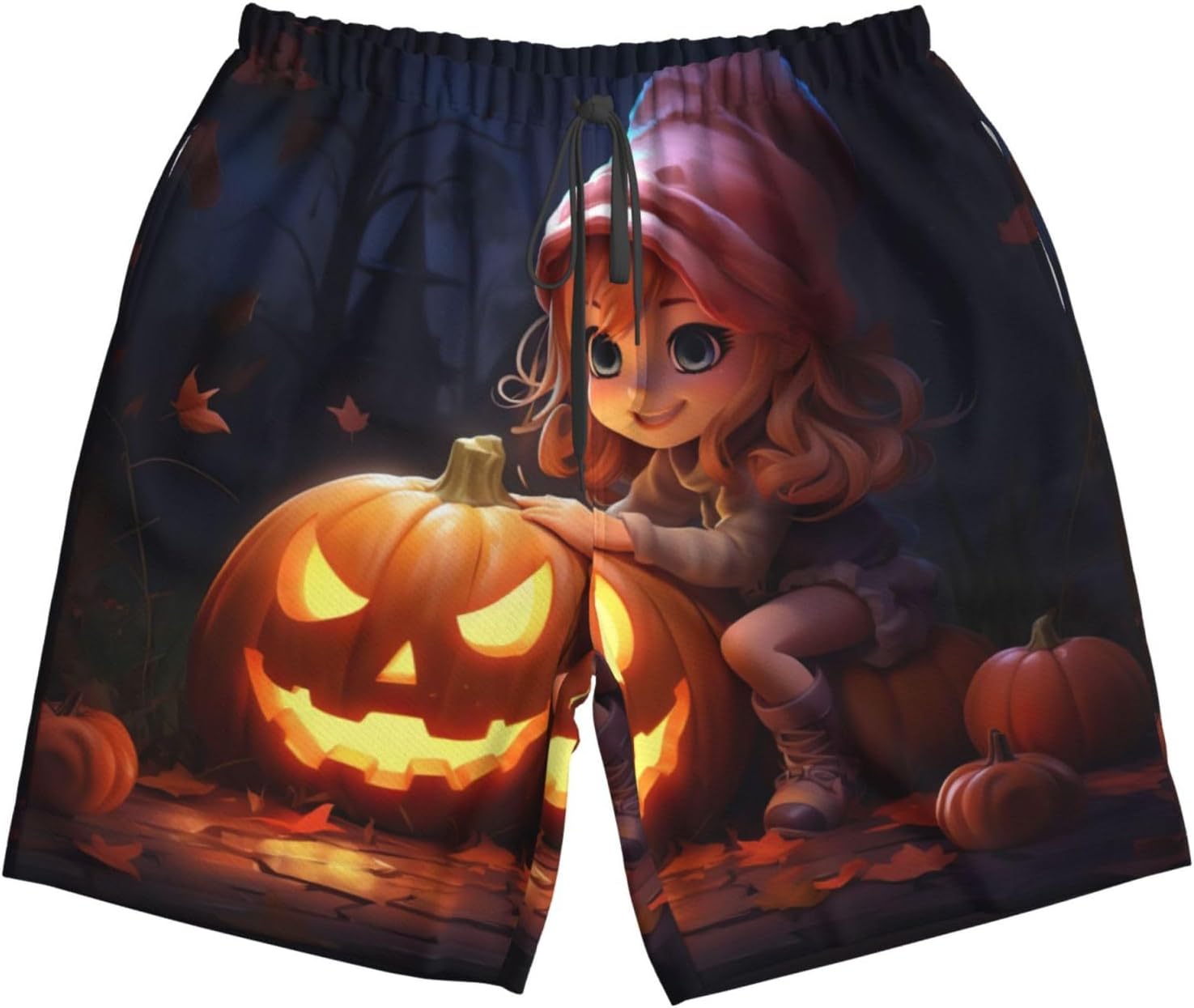 Halloween Cute Pumpkin Print Men's Quick-Drying Shorts Casual Beach Pants Stretch Waist Shorts and Pockets