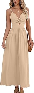 CUPSHE Women Casual Dress Beach Sleeveless V Neck Summer Cutout Spaghetti Straps Formal Maxi Sun Dresses
