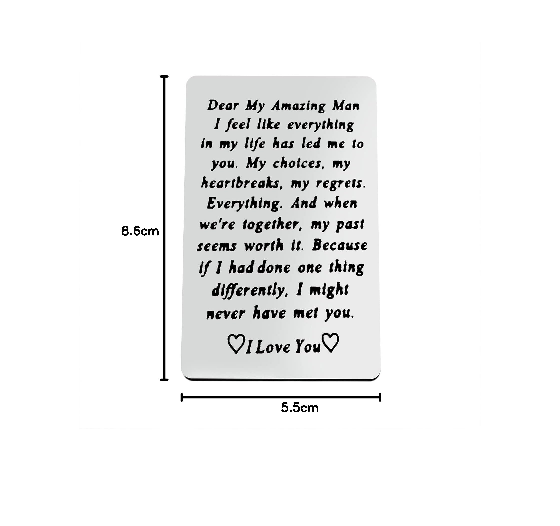 Engraved Wallet Insert Card for Boyfriend Husband Valentines Day Gifts for Men Christmas Birthday Gifts Wedding Anniversary Card Gifts I Love You Gifts for Him Fiance