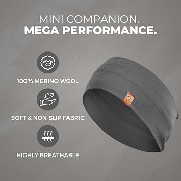 menique Men's 100% Merino Wool Headband, Soft Thermal Sweatband Ear Warmer