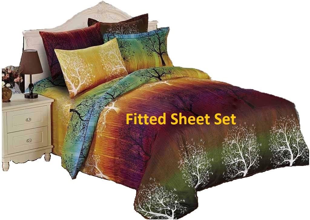 Swanson Beddings Rainbow Tree 100% Microfiber Polyester Fitted Sheet Set : Fitted Sheet and Two Matching Pillowcases (King)