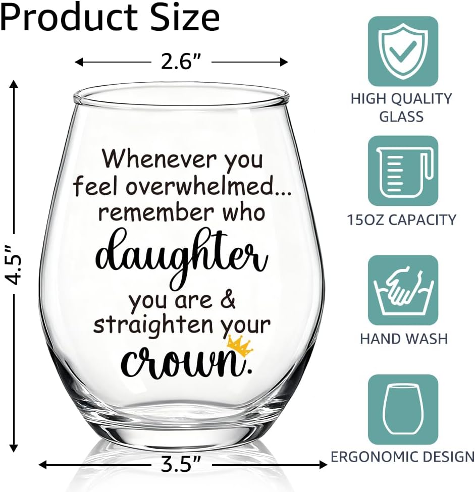 Whenever You Feel Overwhelmed Remember Who Daughter You Are Stemless Wine Glass, Christmas Graduation Inspirational Gifts for Daughter Granddaughter, Daughter's Birthday Gifts from Mom Dad - Image 2