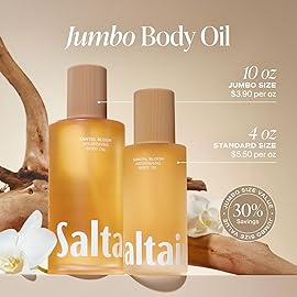 Saltair Body Oil. Jumbo Size Santal Bloom After Shower and Bath Oil for Women and Men. Botanical, Non-Greasy, and Well-Absorbing Moisturizer for Hydrating Dry Skin - 10oz Bottle