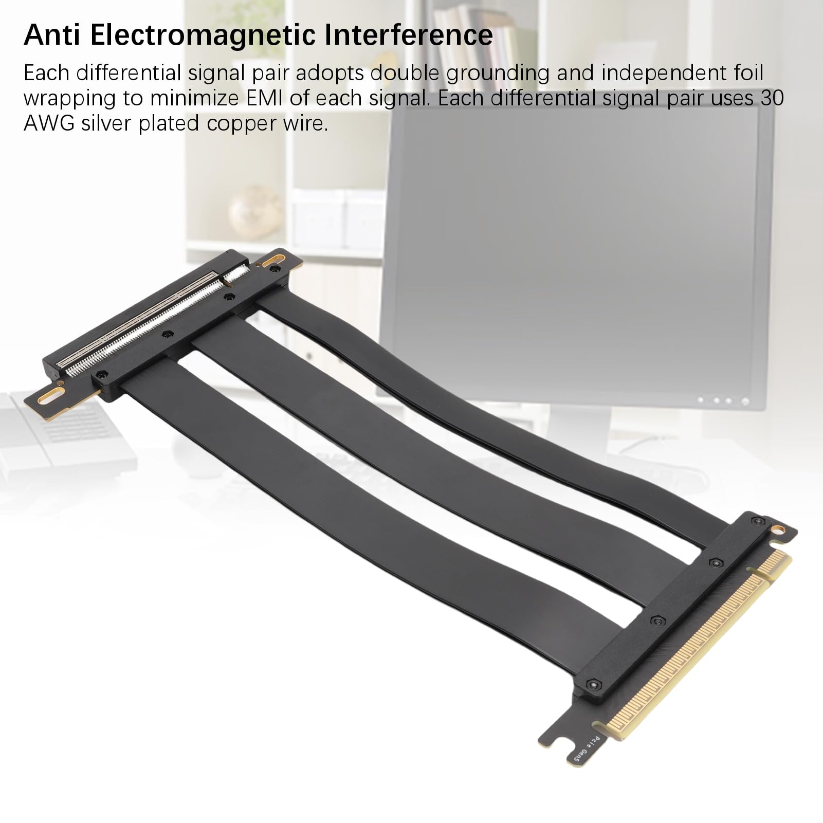 Generic Kabel Nośny PCIe 5.0 X16 Poprawiający Przepływ Powietrza i żywotność Procesora Graficznego w Obudowach Komputerów PC i Zastosowaniach AI — Czarny (30cm)