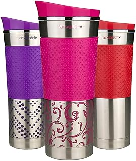 Arvestrix Travel Mug, Stainless Steel Vacuum Flask, Leakproof Tumbler, Reusable Coffee Cup with BPA Free Easy-Clean Lid 450 ml (Pink)