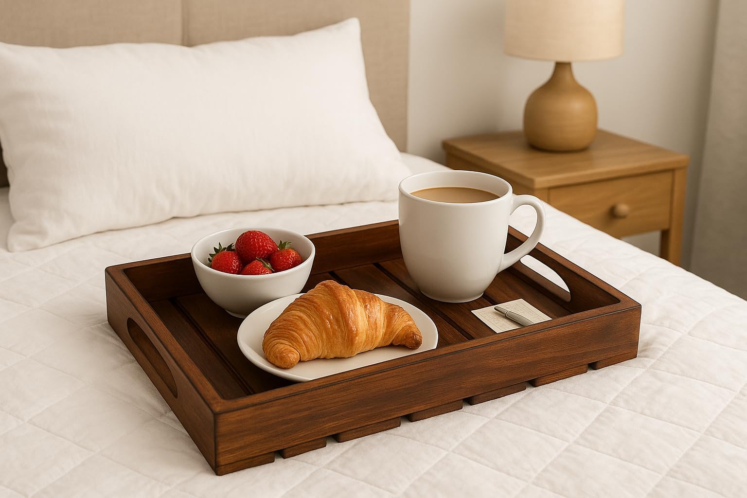 Handcrafted Wooden Serving Tray with Natural Finish Rectangular Serving Tray for Kitchen, Dining & Gifting (12X7 Inches)