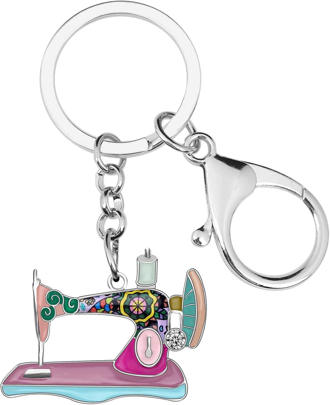 Enamel Metal Novelty Sewing Machine Key Chains For Women Girl Gift Car Purse bag Rings Charms (Pink), 36mm x 37mm