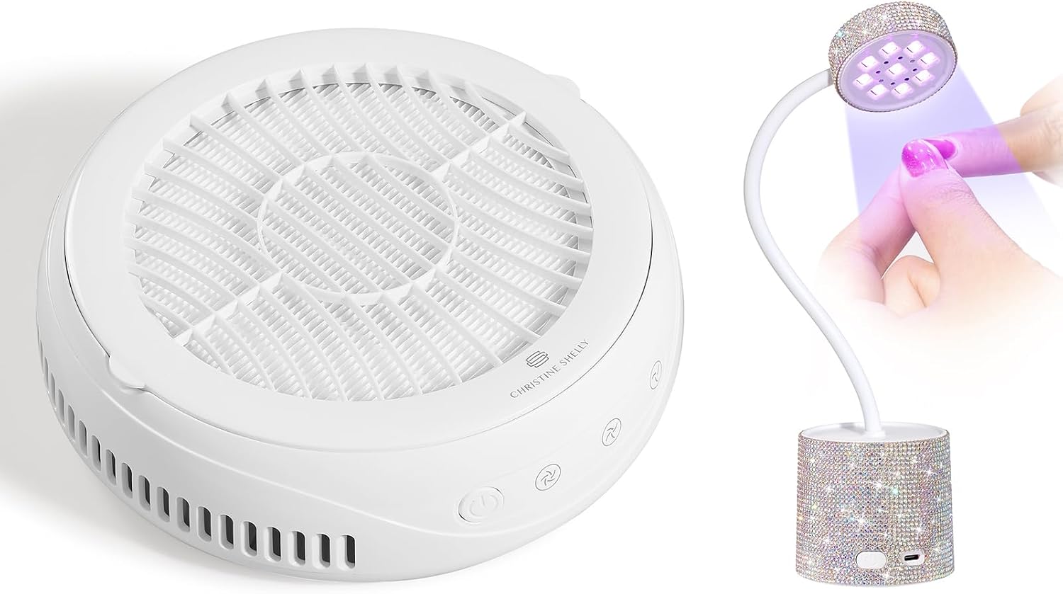 UV LED Nail Lamp, Mini UV Light for Gel Nails Polish, Rechargeable LED Goosenecks Flash Cure Nail Dryer & Nail Dust Collector, 4200RPM Vacuum Fan Vent Dust Collector, Low Noise