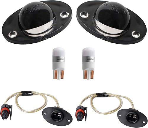 HERCOO Luz LED para placa de matrícula, luz trasera, arnés de cableado de zócalo de la lámpara trasera, carcasa negra compatible con Dodge Ram 1994
