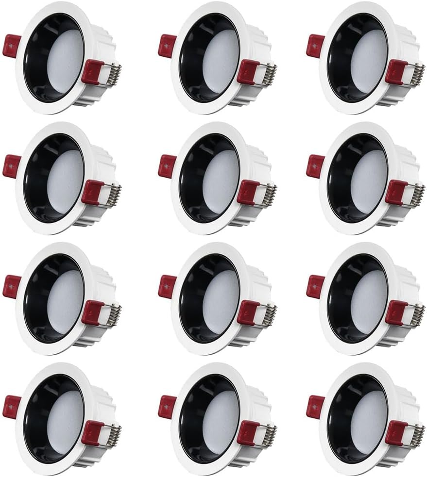 Dimmable LED Recessed Lighting, 12 Pack CRI 90+ Aluminum 8W Downlight, Anti-Glare Downlight, Recessed Ceiling Light, Round Recessed Downlight, for Living Room Corridor Aisle