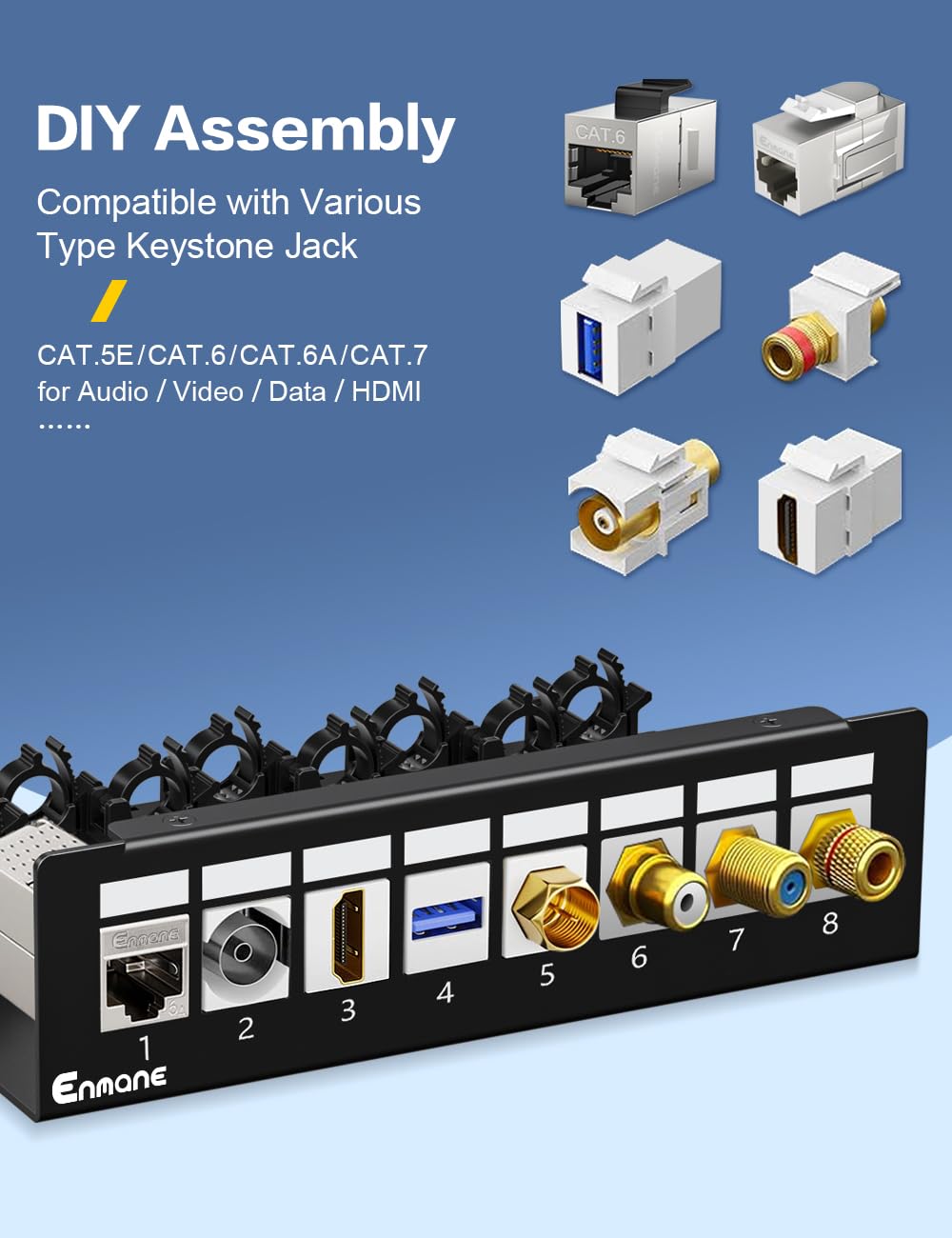 Panneau de brassage 8 ports blindé compatible avec LC/SC/ST/FC/USB/HDMI Keystone Jack pour support de bureau Boîtier de terminaison Ethernet domestique