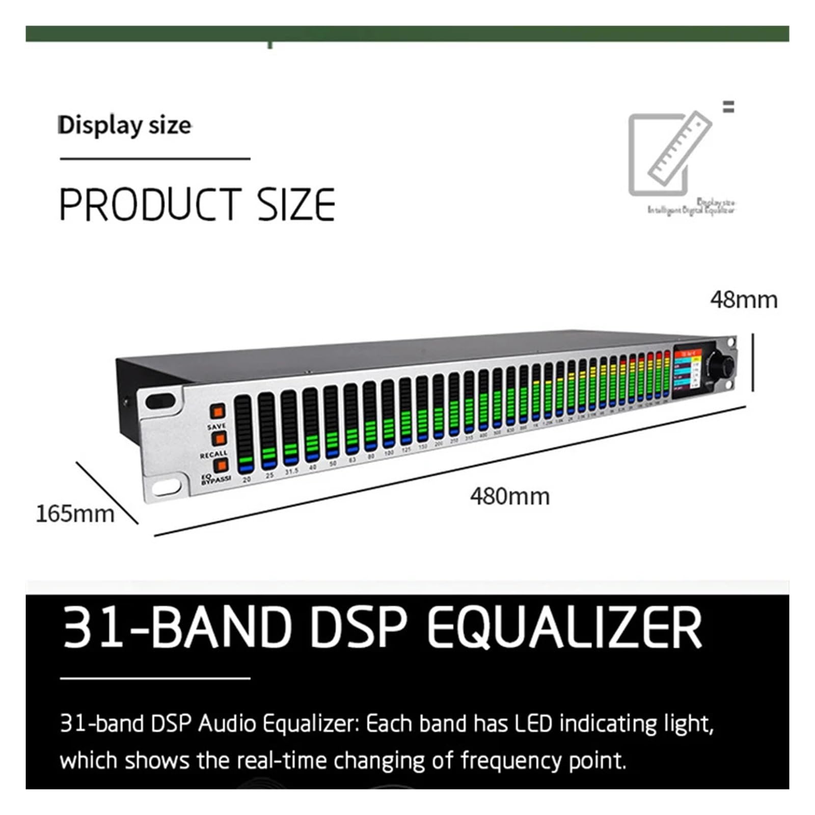 EQ800 Ecualizador Gráfico Digital De 31 Bandas Control De PC Equipo De Audio DSP Profesional Procesador De Altavoz De Karaoke(WHITE)