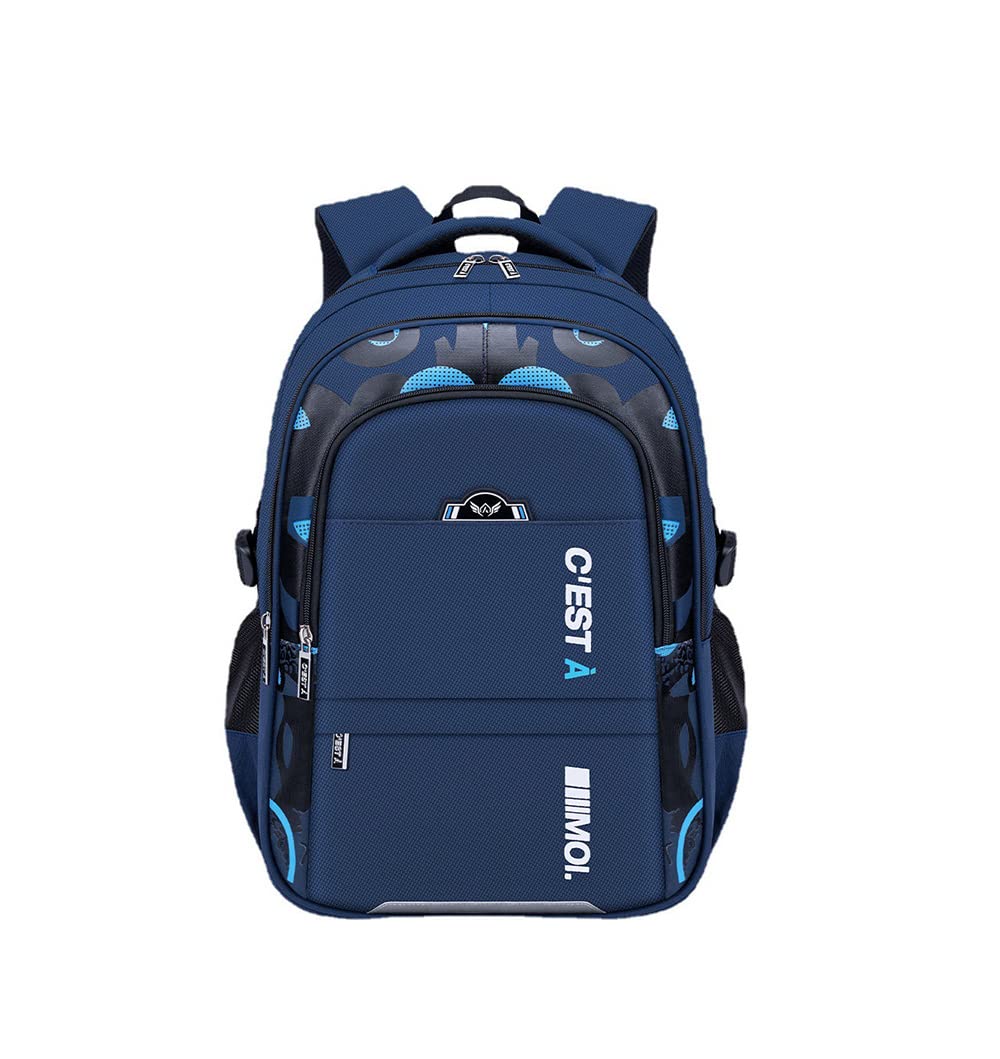 BININBOX Sac à Dos Scolaire Enfant Garçon Primaire (Bleu, 41cm,19L) | Tissu Oxford Étanche Durable, Grande Capacité à 3 Couches, Bretelles Ergonomiques Matelassées