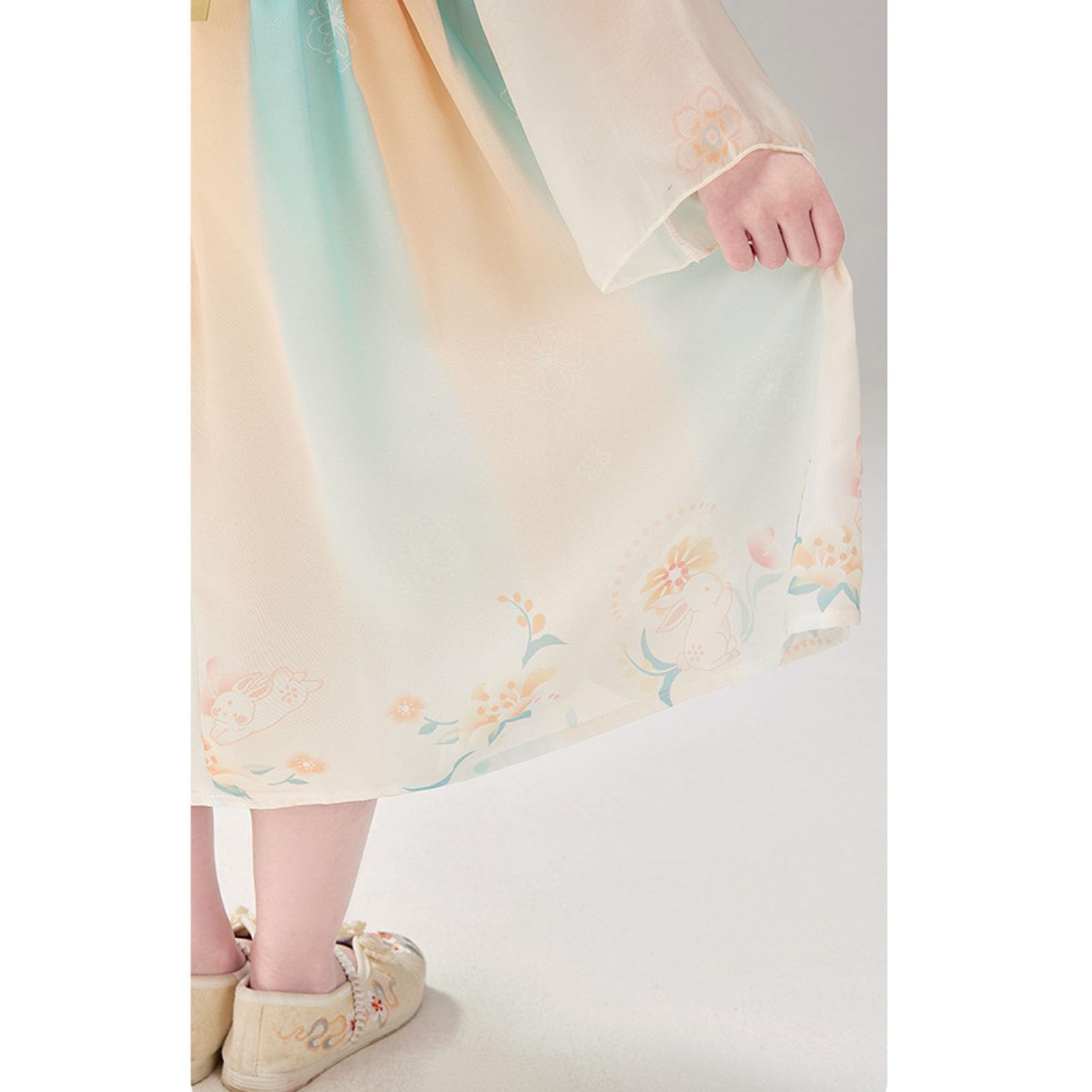 Tradycyjna chińska sukienka dla dziewczynki Hanfu, długie rękawy kostium Ruqun z dynastii Tang z nadrukiem królika, starożytna wróżka Cosplay na przyjęcie bożonarodzeniowe występ,130