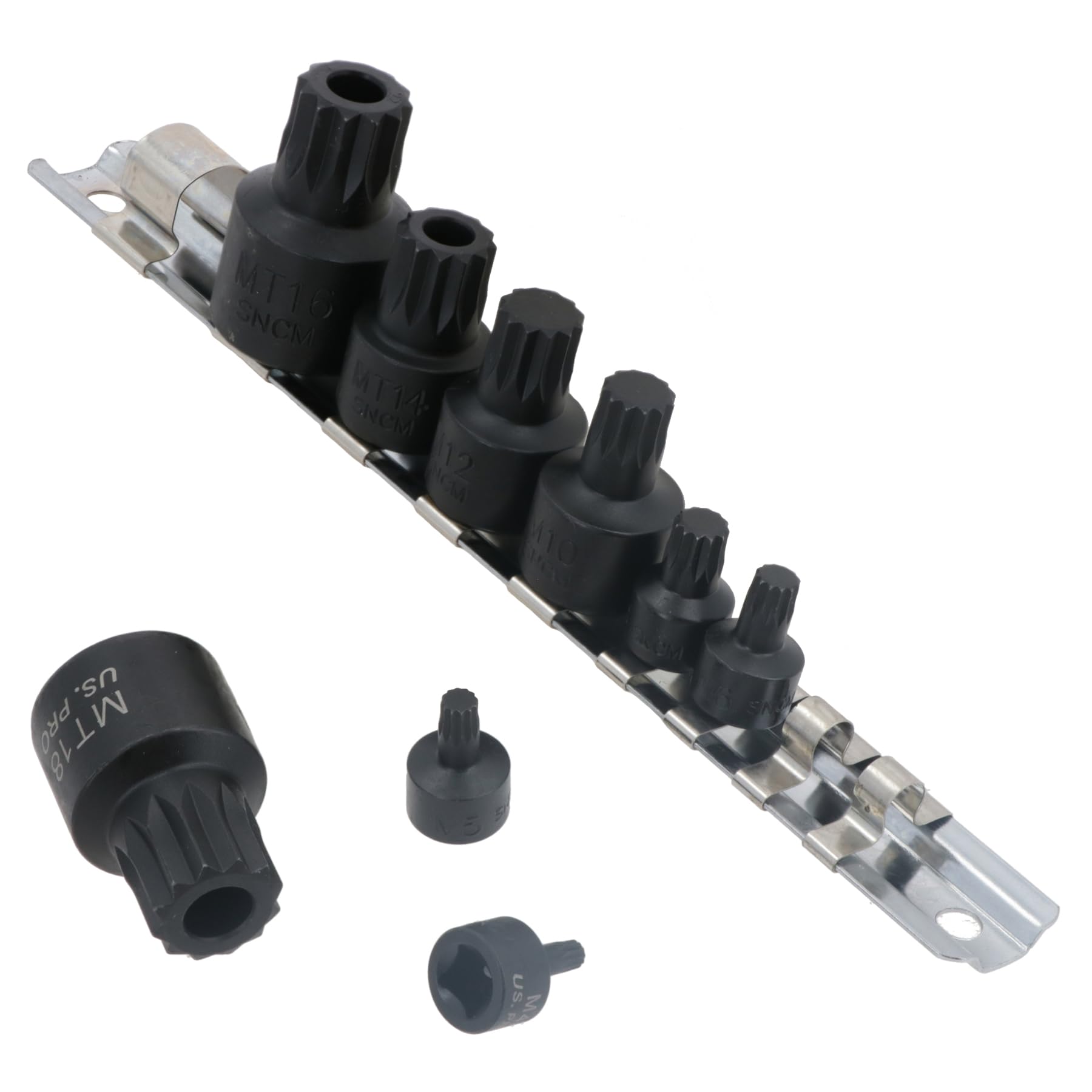 Us Pro Industrial 9Pc 1/4" - 3/8" - 1/2" Dr Stubby Impact Triple Square Spline Bit Sockets M4 - Mt18 3422 5060599863818