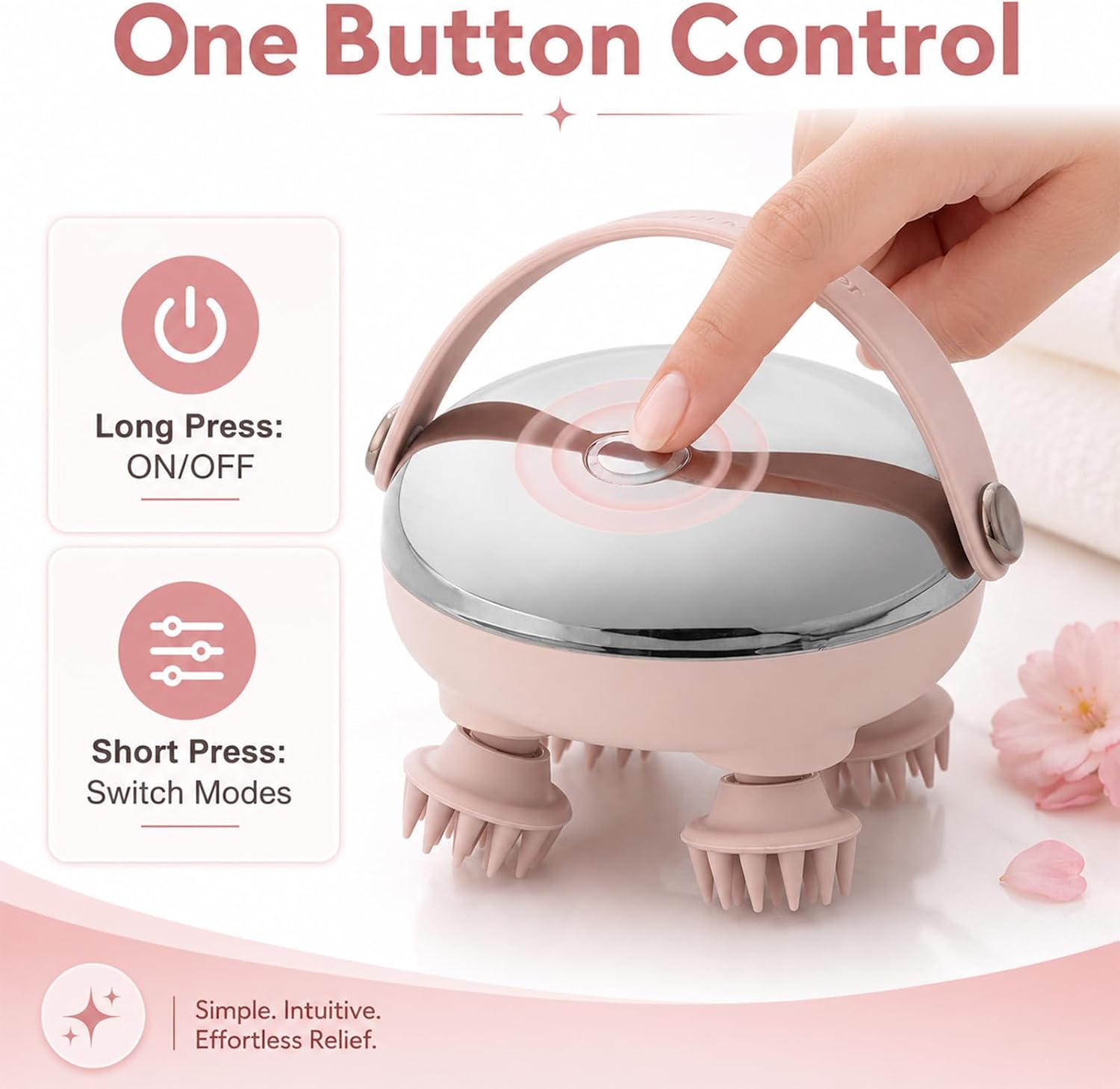 Upgraded Electric Scalp Massager with Handle, Handheld Cat Dog Head Massager, Waterproof Shampoo Brush Shower with 8 Removable Massage Heads for Stress Relax, Hair Growth