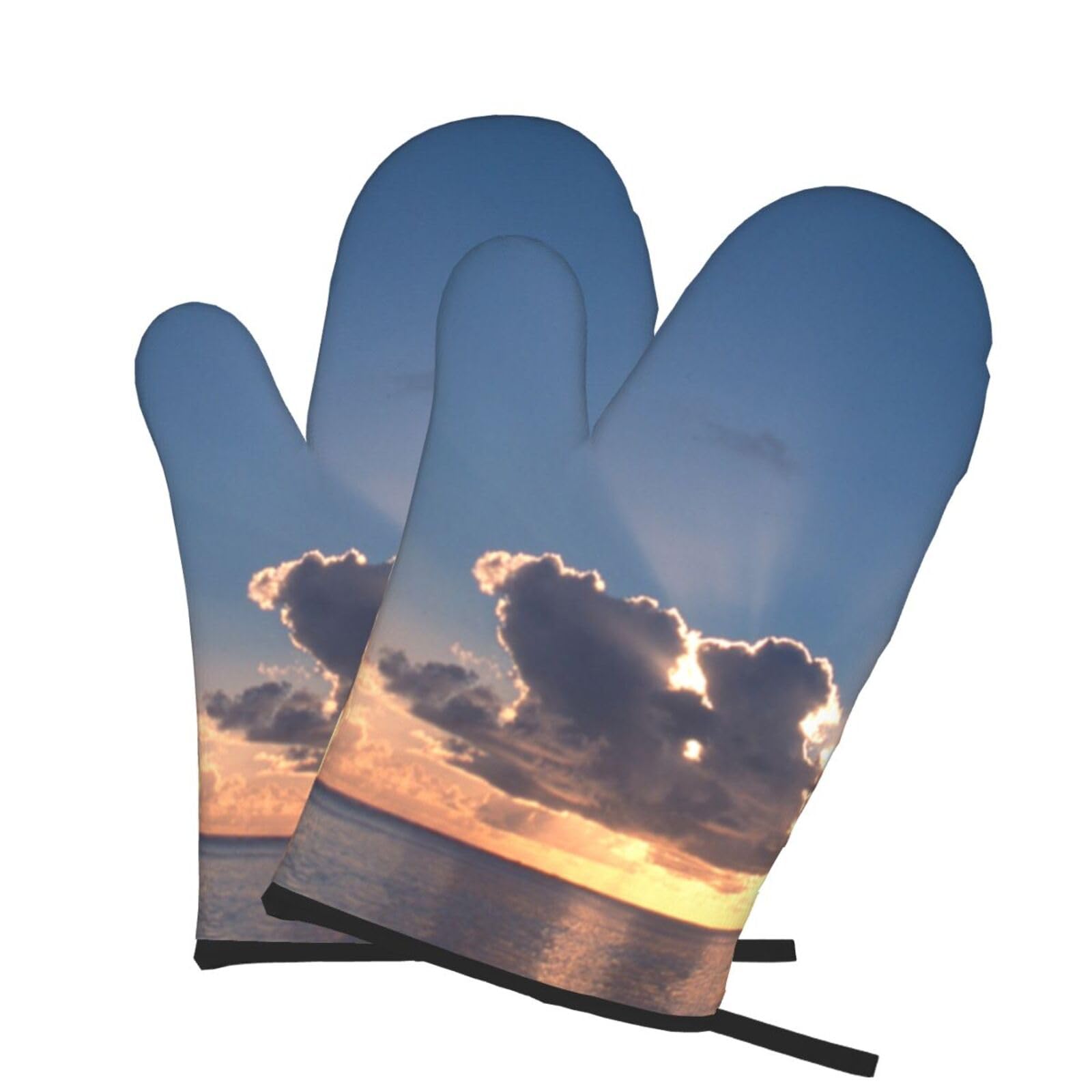 Oven Mitts Set of 2 Pcs, Sunrise Tropical Palm Tree Still Prints Heat Resistant Kitchen Gloves for Cooking Baking Grilling