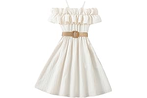 Girls Bow Tie Back Cut Out Cold Shoulder Ruffle-Trim Flounce Midi Dress