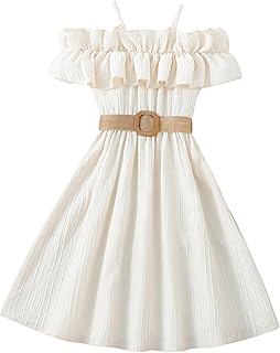 Girls Cold Shoulder Ruffle Trim Short Sleeve Belted A Line Midi Dress