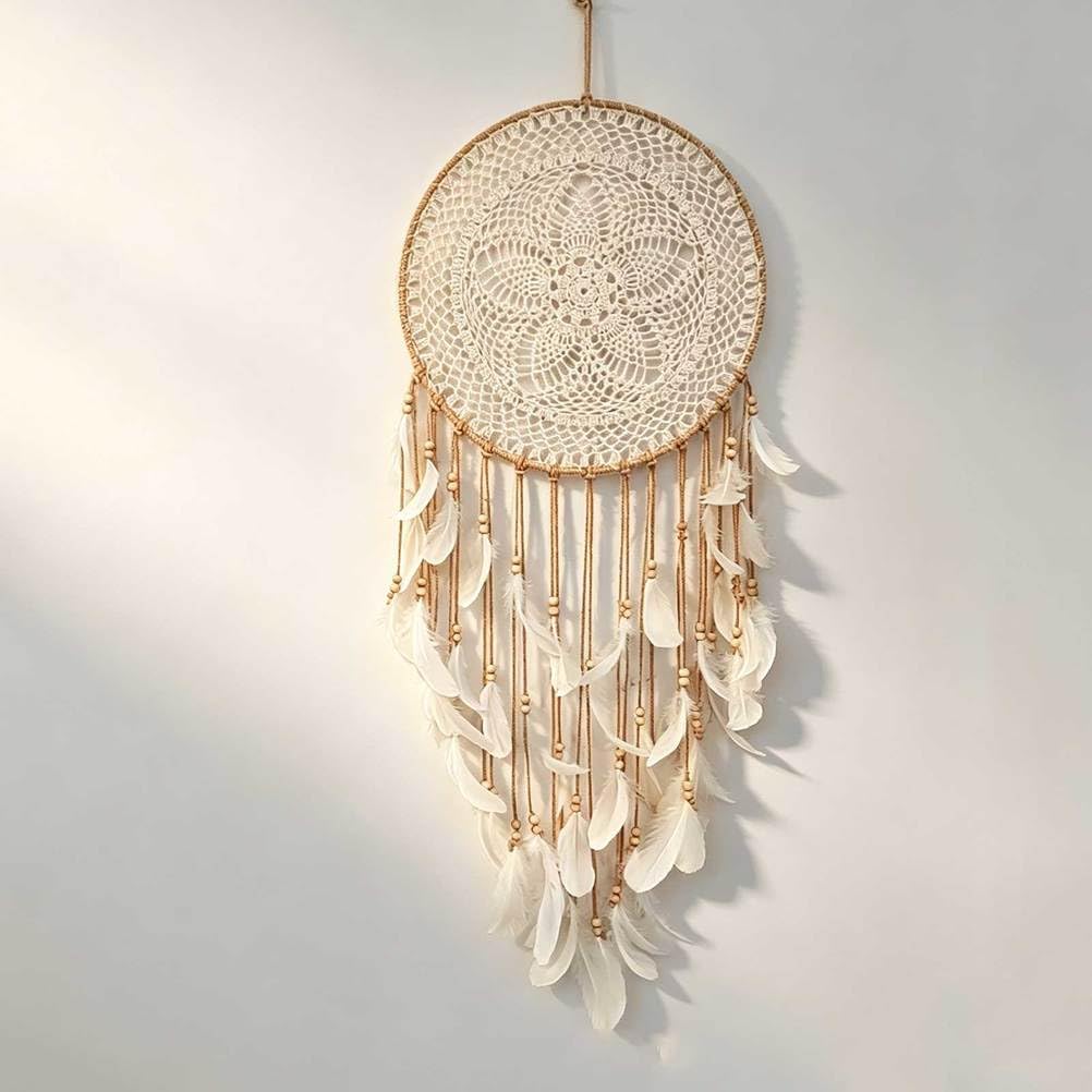 Atrapasueños Blanco Hecho a Mano con Plumas, Adornos para Colgar