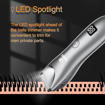 Men Body Hair Trimmer Electric Hair Trimmer Ball Trimmer with Ceramic Blade Waterproof Pubic Groin Hair Trimmer Grooming Kit with LCD Display & Charging Dock Gray