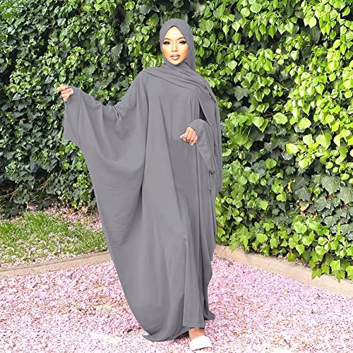 Robe musulmane hijab abaya ample en khimar gris taille unique - 3