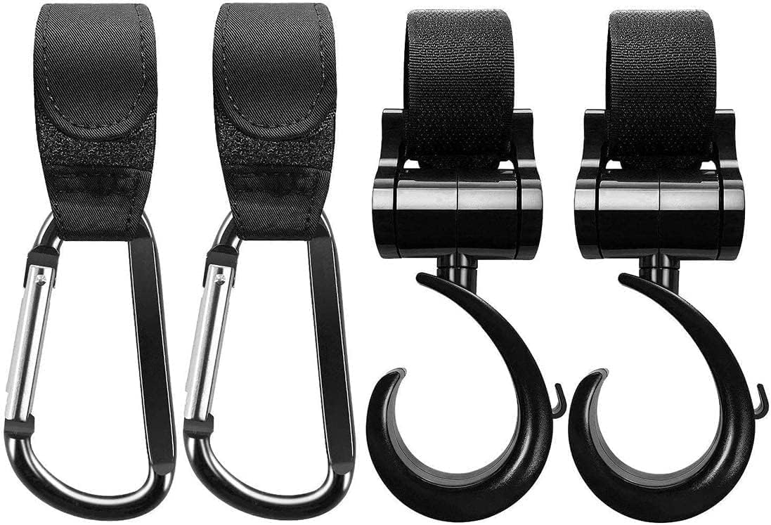 Dreamslink Universal Fit Stroller Pram Hook Buggy Clip, Pack of 4 & Stroller Organiser Holders (Black)