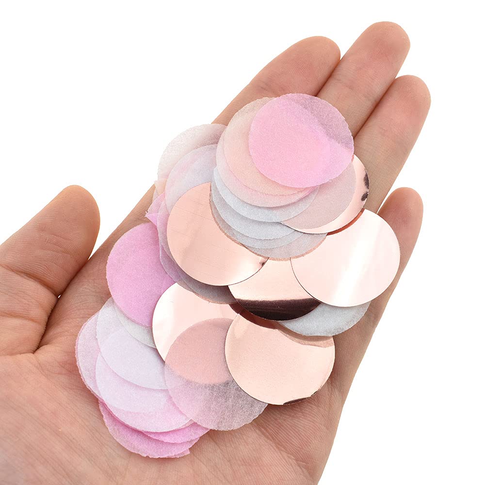 1 Inch Diameter Paper Confetti Dots Visually Attractive Toss in The Air Extra Size Clean Easily Proper Weight Circle Tissue Glitter Rose 1.4 oz for Wedding Birthday Gender Reveal Party
