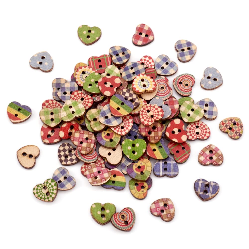 Lot De 20 Boutons En Bois à Deux Trous - 17 X 20 Mm - En Forme De Cœur - En 8 Couleurs - Mélange Aléatoire - Boutons à 2 Trous