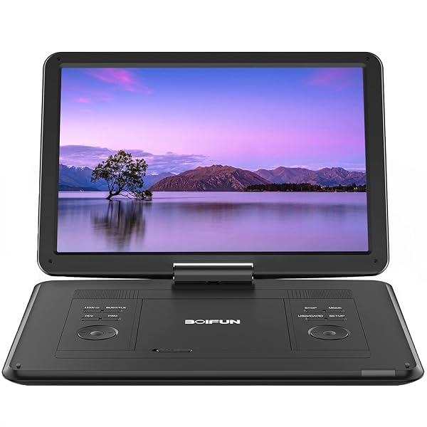17.5"" Portable DVD Player with 15.6"" Large HD Screen, 6 Hours Rechargeable Battery, Support USB/SD Card/Sync TV and Multiple Disc Formats, High Volume Speaker, Black
