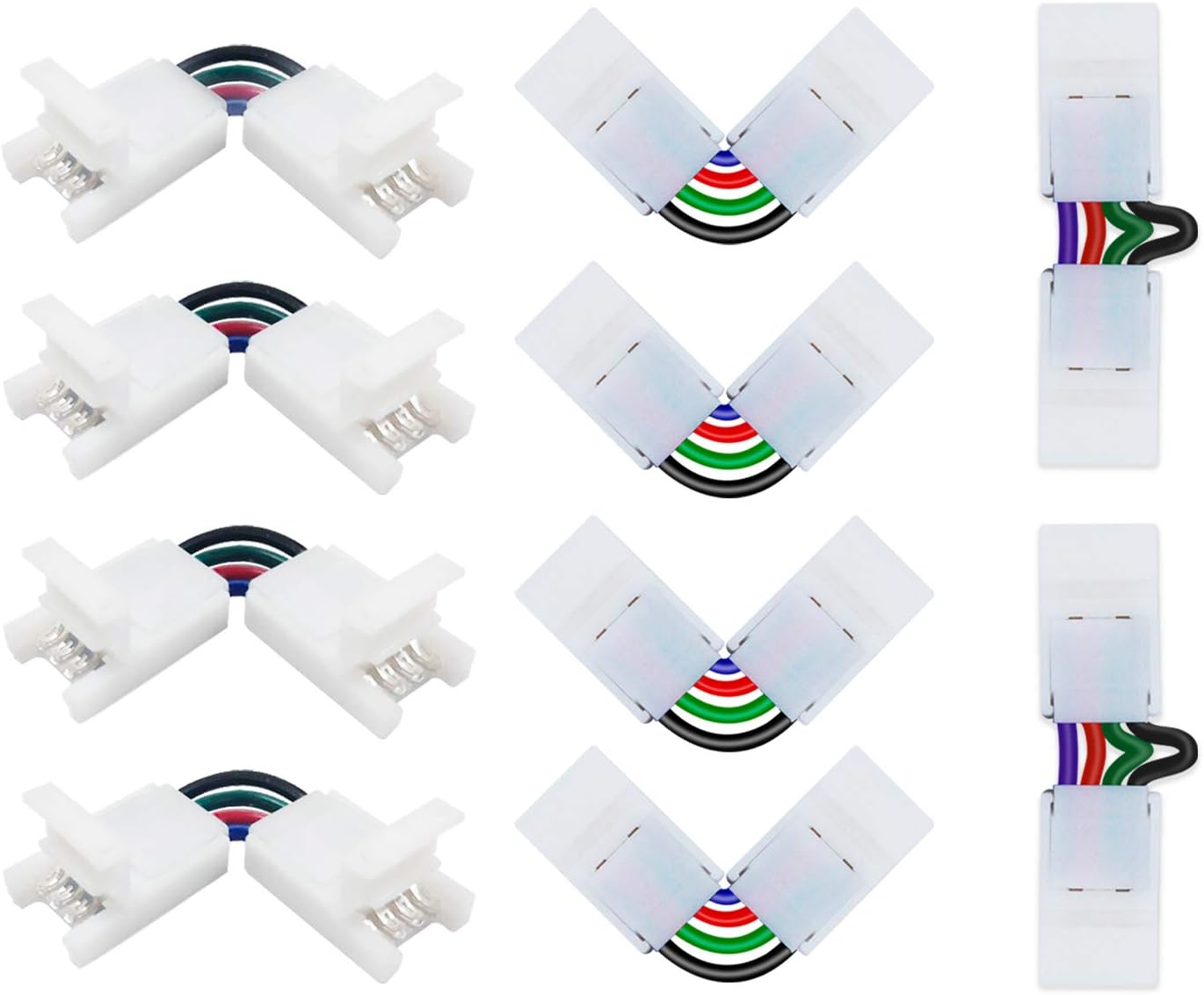 Nexillumi L Shape 4-pin Connectors Angle Adjustable(90-180 Degrees) LED Strip Connectors for 10mm Width 5050 RGB LED Strip Lights(10 Pcs)