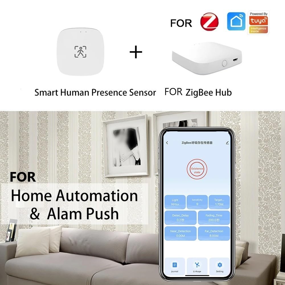 Sensor de presencia humana, DC 80-250 V para Tuya Sensor de detección de movimiento inteligente para ZigBee/WiFi, detector de micromovimiento, alarmas para hoteles, garajes, edificios (WiFi)