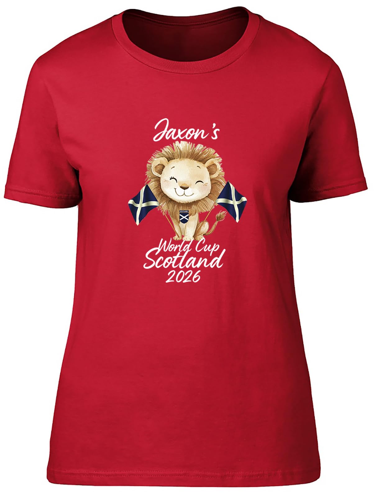 Shopagift Personalised World Cup Scotland 2026 Football Fan Womens T-Shirt Ladies Tee Red
