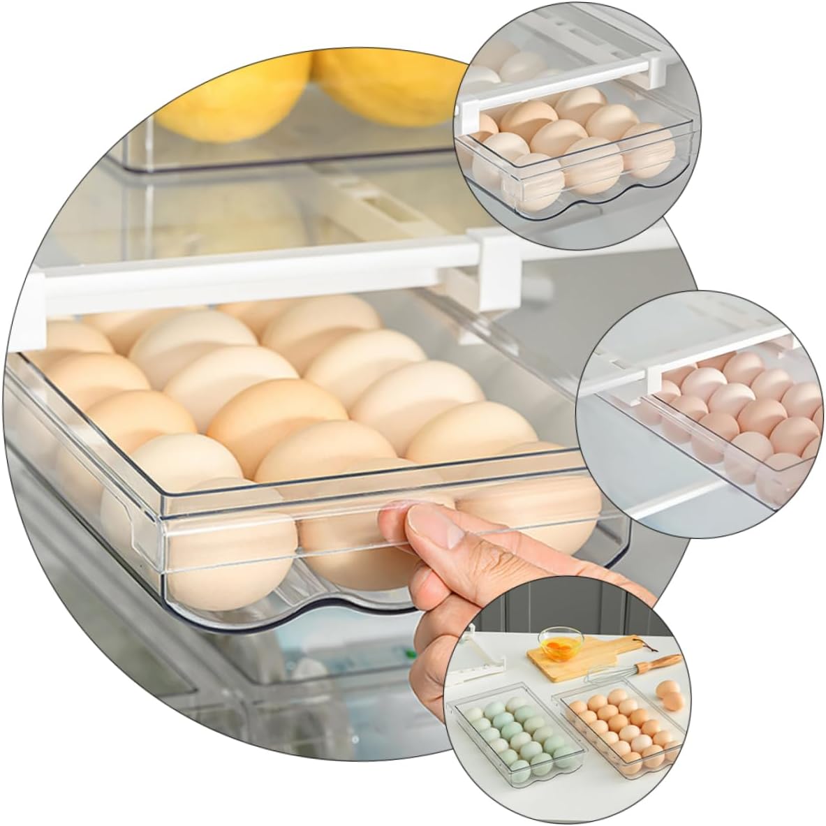 POPETPOP 2pcs Refrigerator Hanging Storage Container Pull-out Drawer Design for Easy Access Holder for Organizing Fridge Space-saving Kitchen Storage