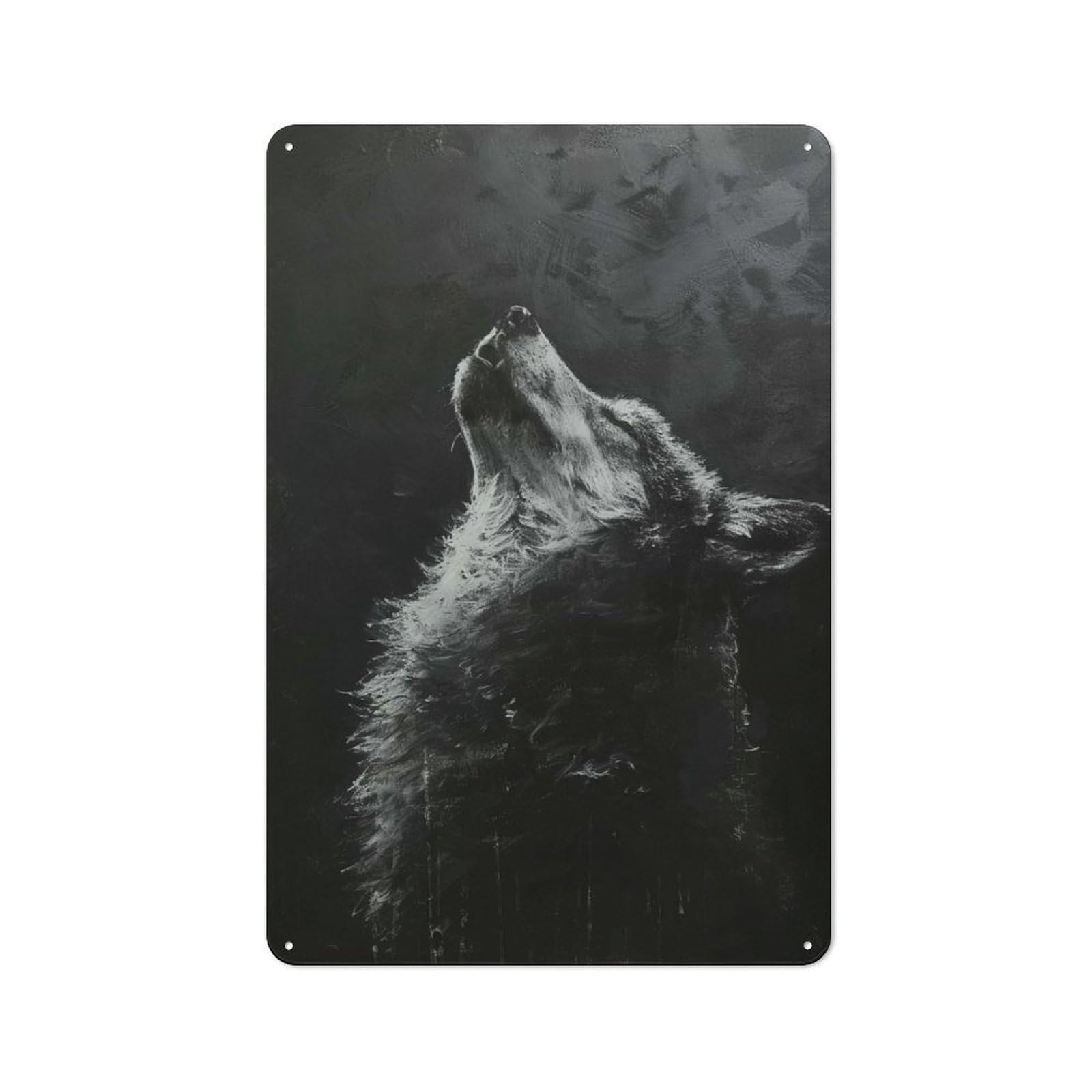 Howling Wolf in Darkness Tin Wall Plaque 30x20cm, Barn Style Rustic Kitchen Decor for Farmhouse Kitchen, Pantry Or Dining Area