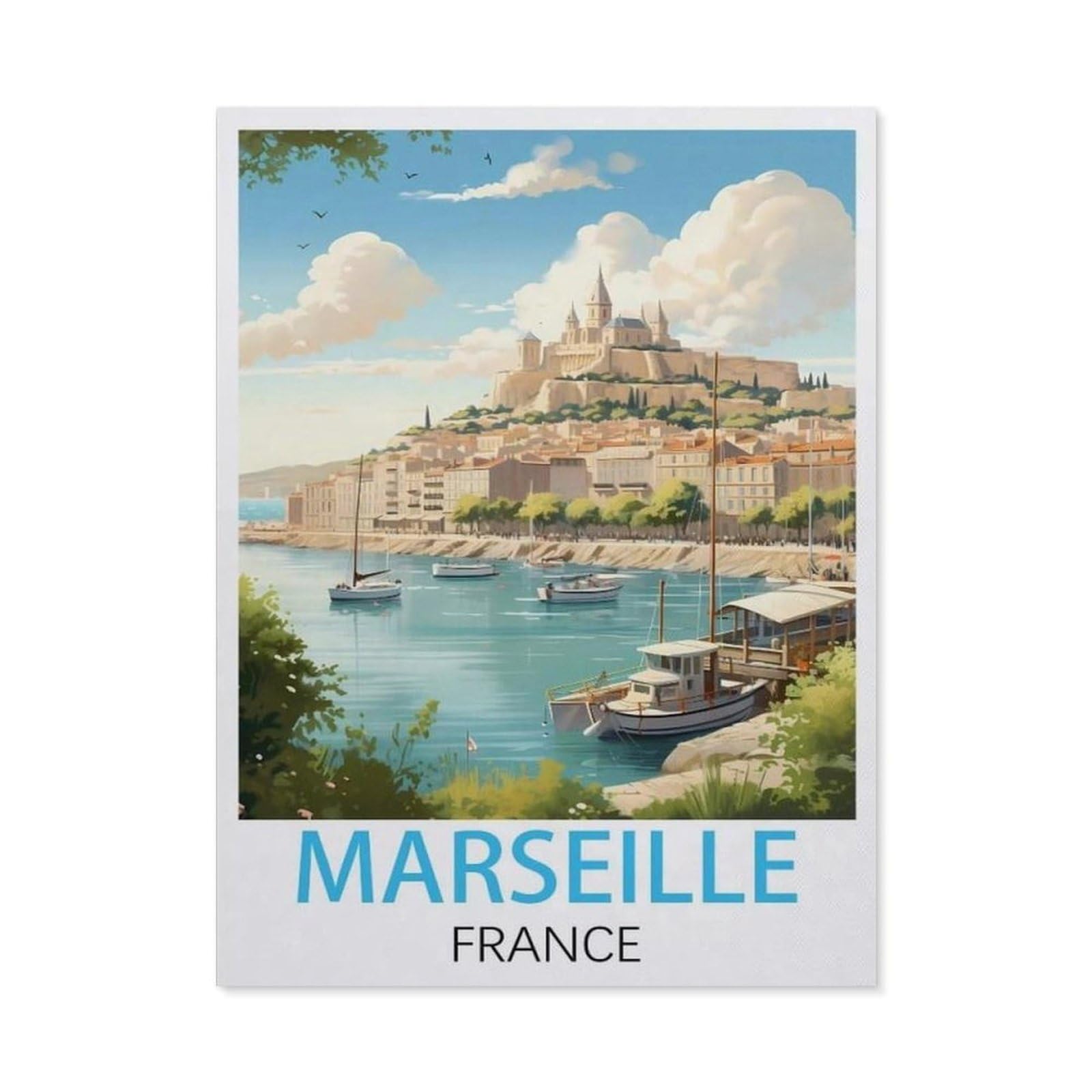 BEAYODKP Diamond Painting，Marseille France Vintage Travel Posters，Diamond Painting Art Embroidery Cross Stitch Pictures Gift Wall Decoration（50 x 60 cm/19.68 x 23.62 inches）-BY96