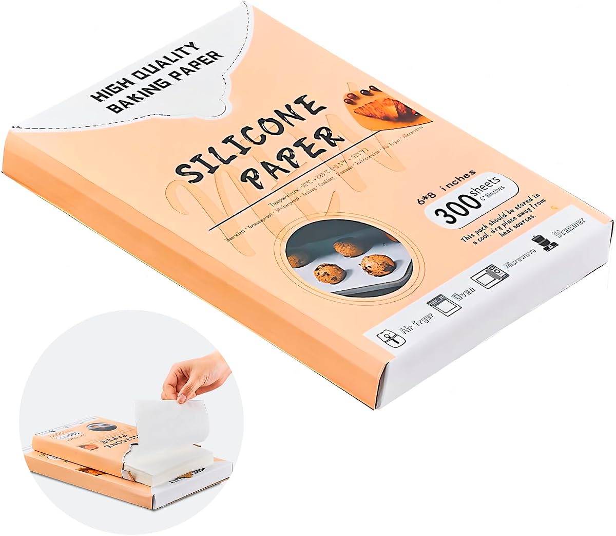 Parchment Paper Sheets 300Pcs,6x8In Baking Paper for Air Fryer, oven liner | Non-Toxic,Non-Stick Baking Paper,Precut Parchment Paper for Baking, Cooking, Grilling, Frying and Steaming Wrapping Food
