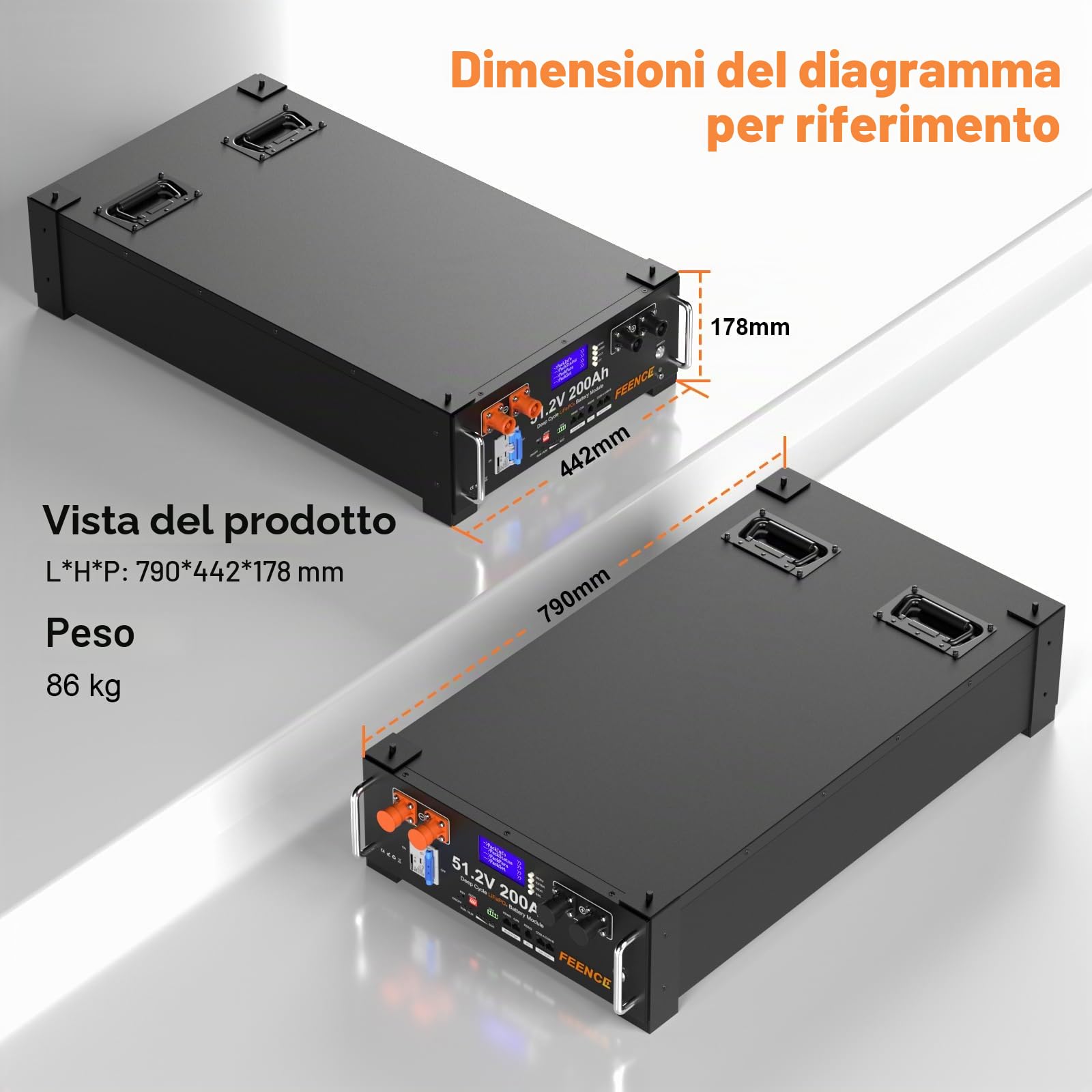 Batteria al litio LiFePO4, 48 V, 200 Ah, 10,24 KWh, per impianto solare, impianto fotovoltaico e accumulo di energia, supporta la comunicazione con inverter a bassa tensione da 48 V