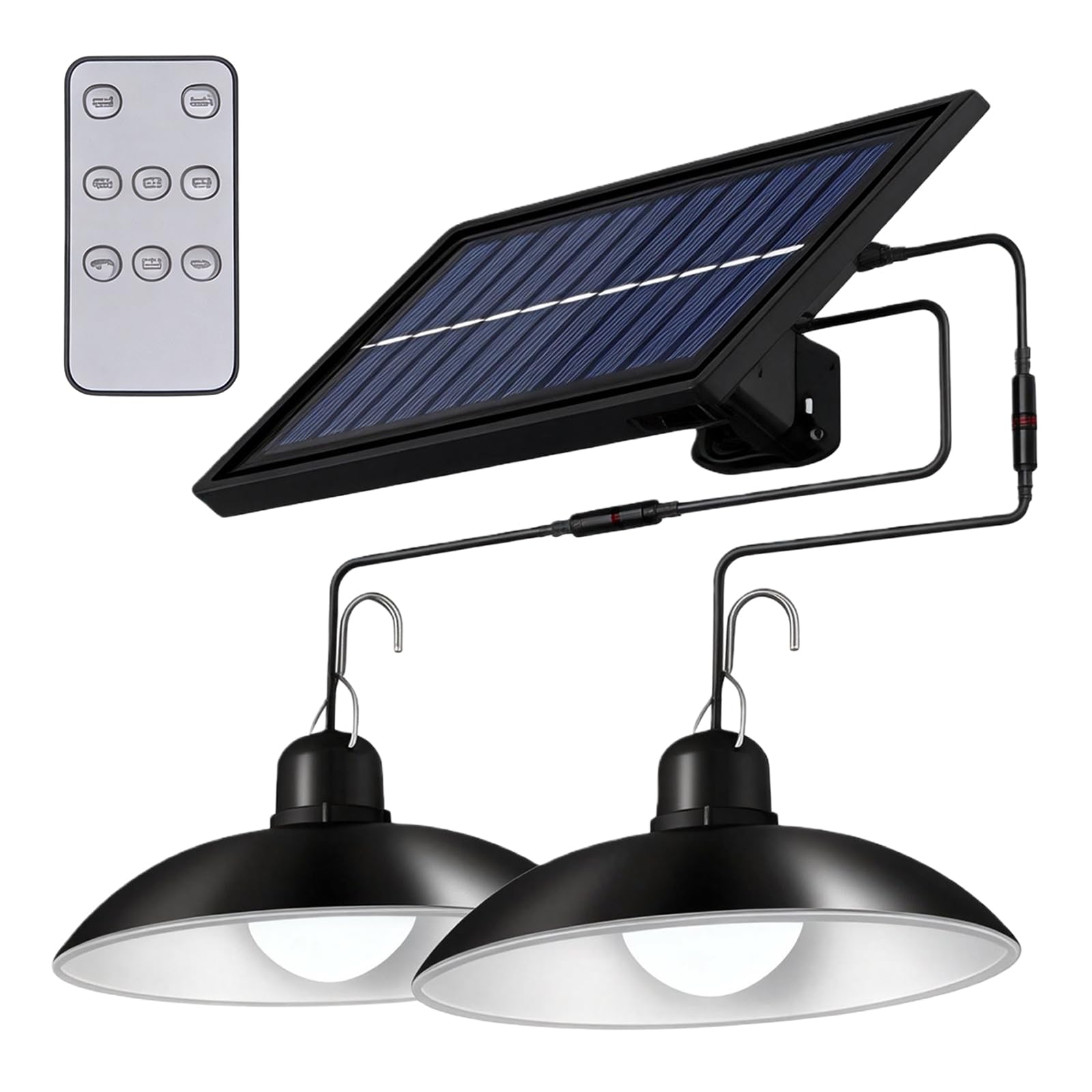 PORFOYO Lampe Solaire D'extérieur Avec Télécommande, Lampe Solaire Exterieur, 50W Suspension Solaire, Lampes Suspendues LED Solaires IP65, Lampes Solaires Pour Extérieur et Intérieur