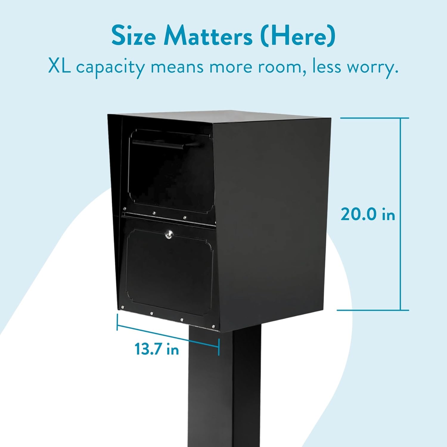 Architectural Mailboxes Oasis® Drop Box Secure, Locking Heavy Duty, Steel Metal Package Box for Outside, Black XL Extra Large with Magnetic Waterproof Door