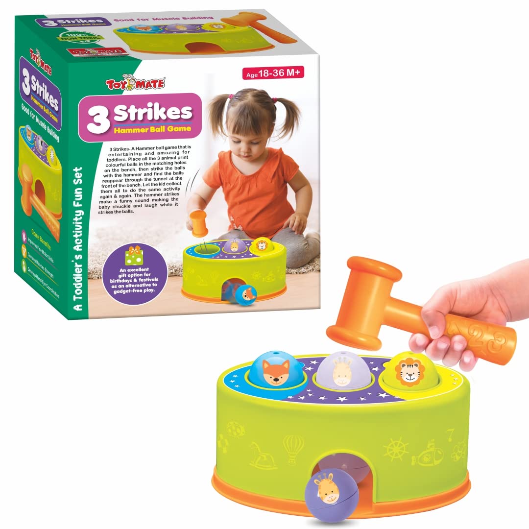 Toymate 3 Strikes - A Hammer Ball Toy for Kids Hammer Ball Knock Pounding Bench with Box Case Fine Motor and Dexterity Skills Early Educational Toy Set for Kids 3+ Years (B0BXB23K43) Amazon Price History, Amazon Price Tracker