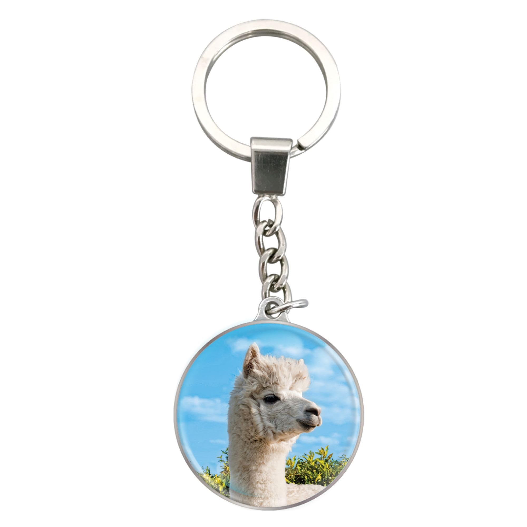Magnidome Deluxebase Alpaca Keychain – Crystal Glass Dome Animal Key Ring with Stainless Steel Chain, Cute Alpaca Key Holder for Fun Bag Charms and Novelty Gifts.