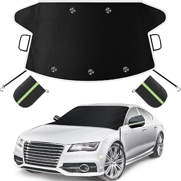 Car Windshield Cover for Ice and Snow, Windshield Snow Cover, Performance Brake Kitswith Side Mirrors Cover for Snow, Ice, UV Fits Most Cars, Trucks, Vans, SUVs, Glow Strips