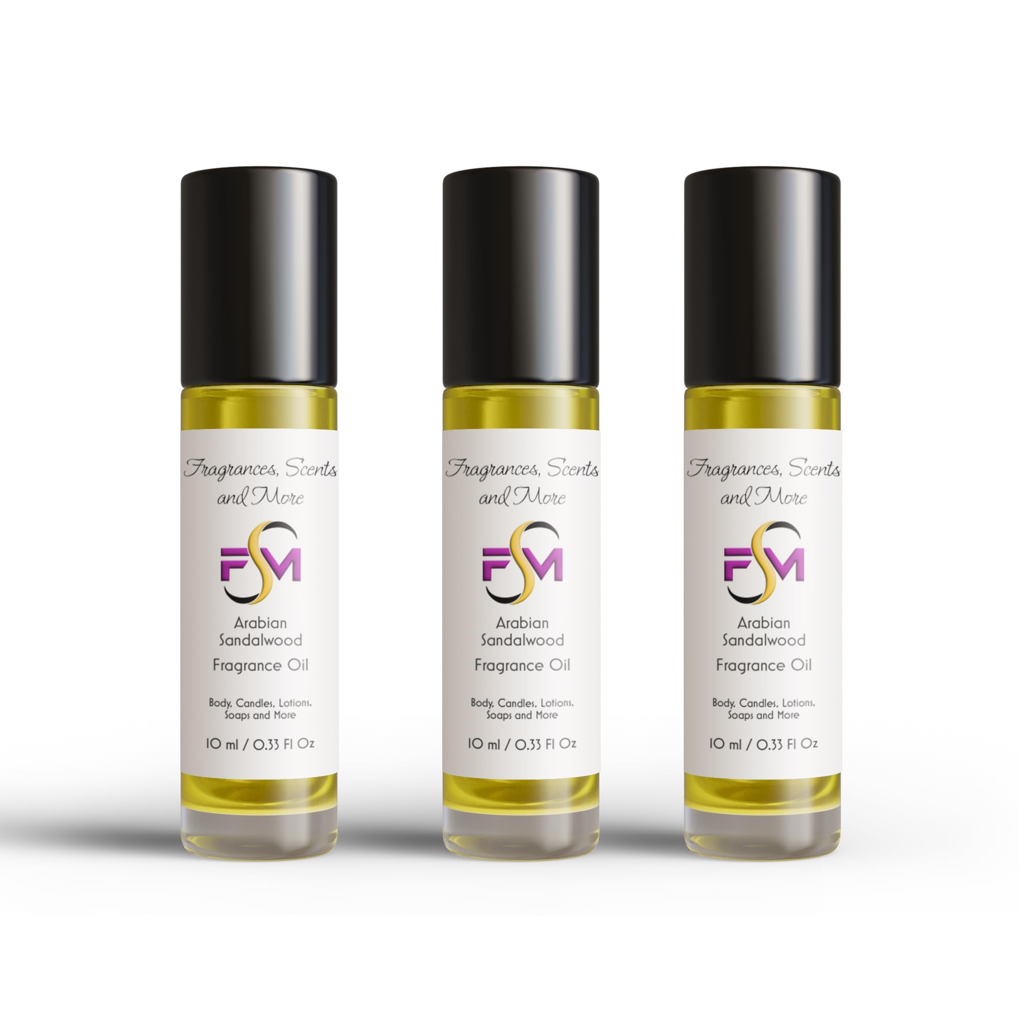 Arabian Sandalwood Fragrance Oil - 3 Bottles 0.33 Fl Oz Glass Roll On (10ml)